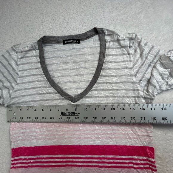 David Cline Womens V-Neck Striped Short-Sleeve Slate Top Small Gray/Pink Casual - Picture 7 of 8